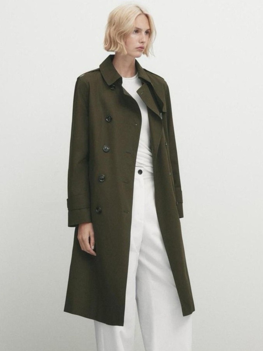NWT Massimo Dutti Olive Green Double-Breasted Trench Coat